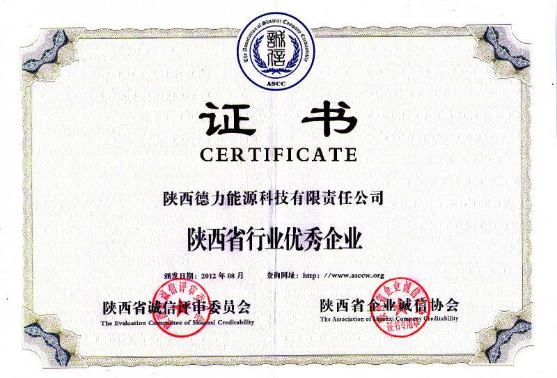 2012年，被陜西省企業(yè)誠(chéng)信協(xié)會(huì)評(píng)為“陜西省行業(yè)優(yōu)秀企業(yè)”